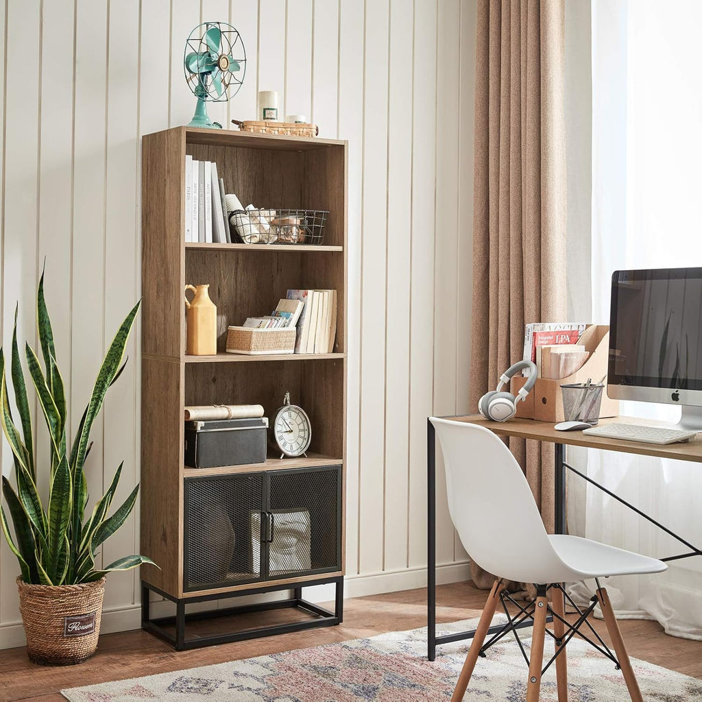 Wood 4-Tier Bookshelf with 4 Display Cases J119