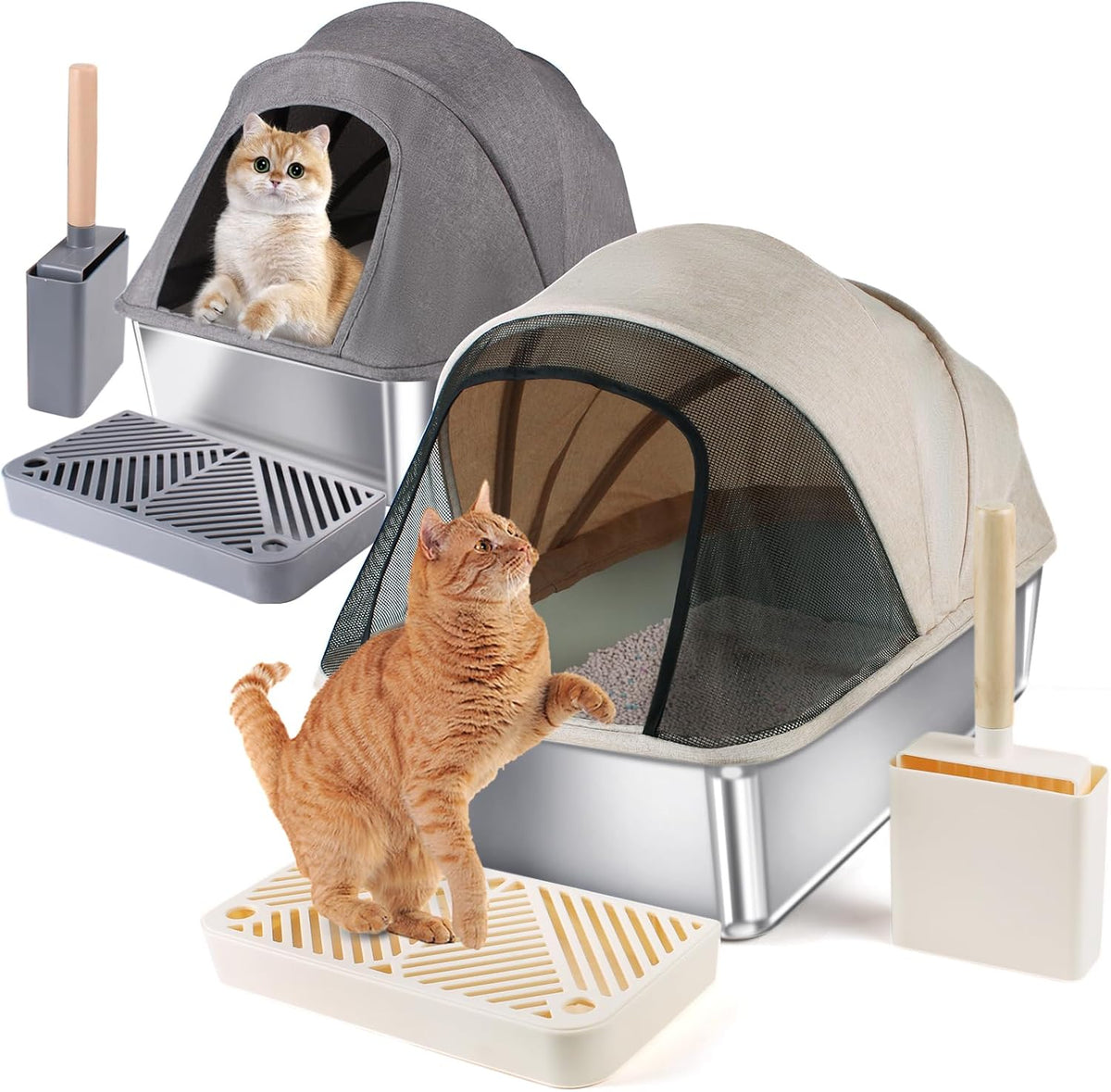 2 Pack Large Stainless Steel Cat Litter Box with Lid E476648