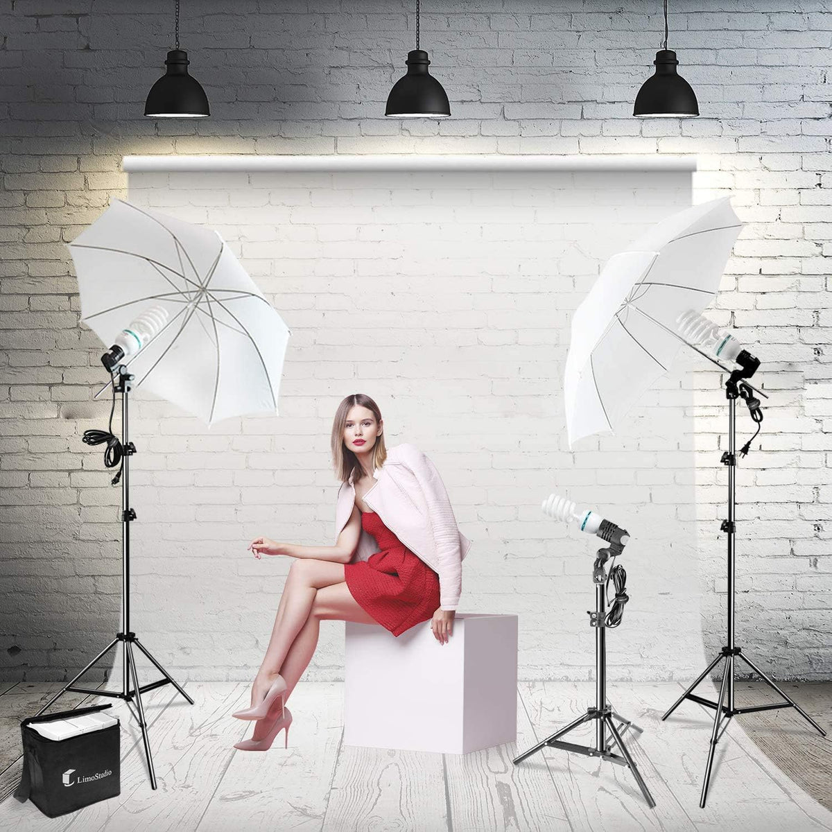 700W Soft Continuous Lighting Kit with Umbrella Reflector and Carry Bag O1565