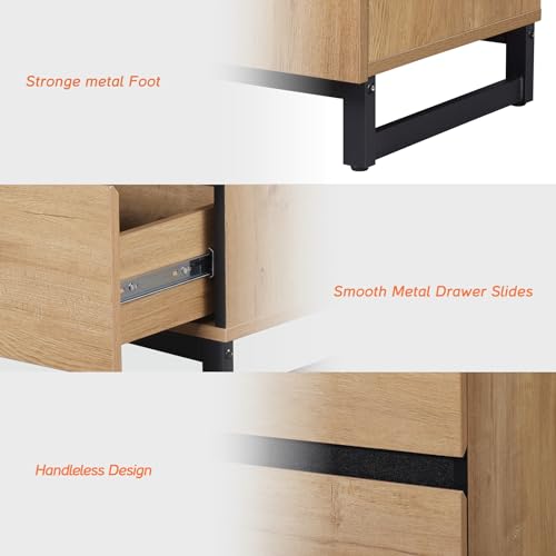 Oak TV Stand with 3 Drawers and Metal Base Y348905