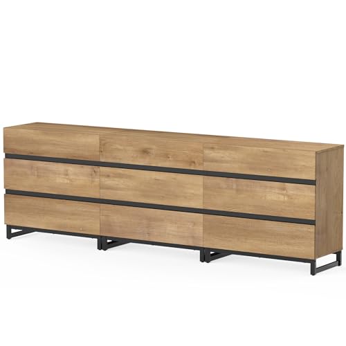 Oak TV Stand with 3 Drawers and Metal Base Y348905