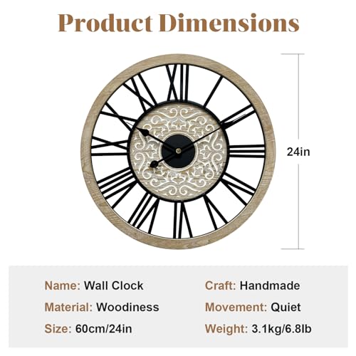 24 in Round Carved Wooden Wall Clock F15203