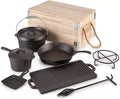 Pre-Seasoned Cast Iron Dutch Oven Cooking Set with Wood Box G704