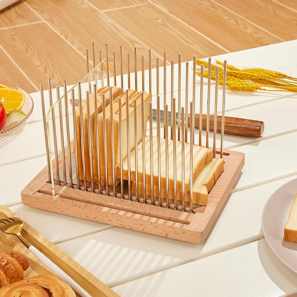 Stainless Steel Bread Slicer Guide with Beechwood Bread Cutting Board V72057