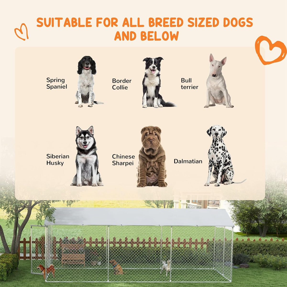 Large Heavy Duty Dog Kennel with Waterproof Cover, Galvanized Chain Link, 19.7' x 7.5' x 7.5' L783
