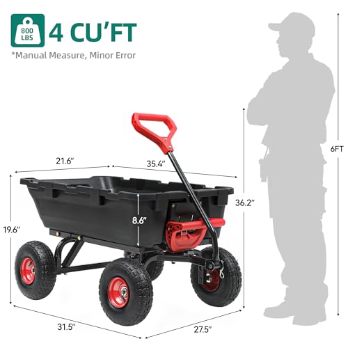Heavy Duty Garden Dump Cart with 10" Pneumatic Tires T5213