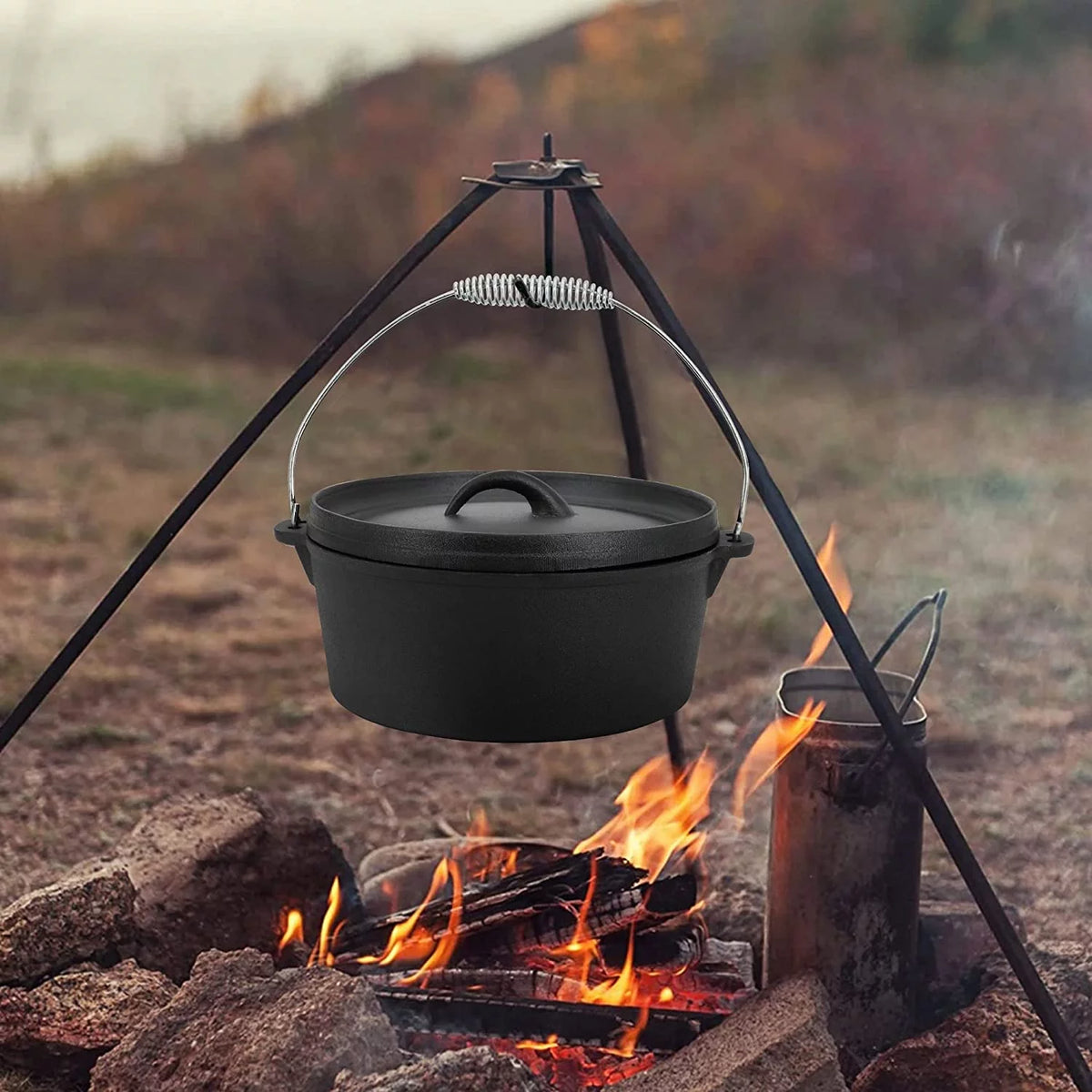 Pre-Seasoned Cast Iron Dutch Oven Cooking Set with Wood Box G704