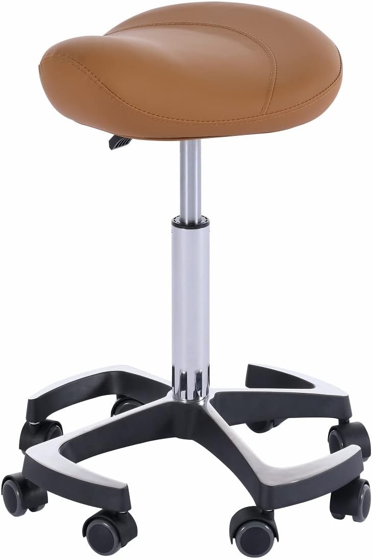 Hydraulic Saddle Stool with Wheels Height Adjustable Ergonomic Rolling Swivel Chair Camel Black P401489