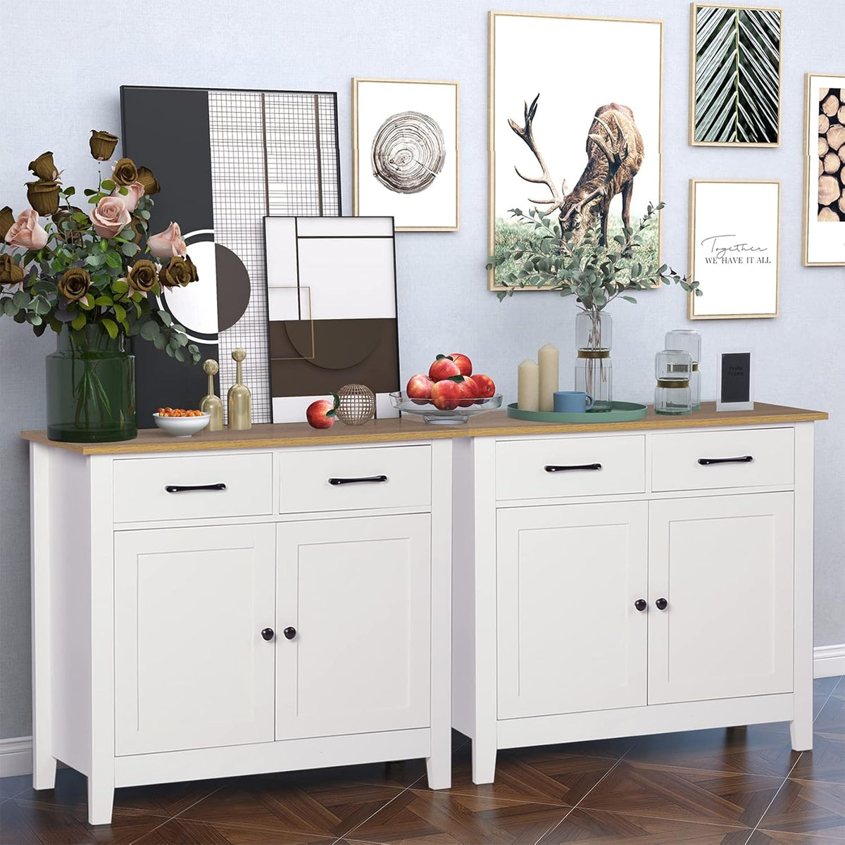 Ivory White Kitchen Sideboard Buffet Storage Cabinet with 2 Drawers P461269