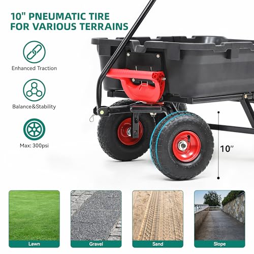 Heavy Duty Garden Dump Cart with 10" Pneumatic Tires T5213