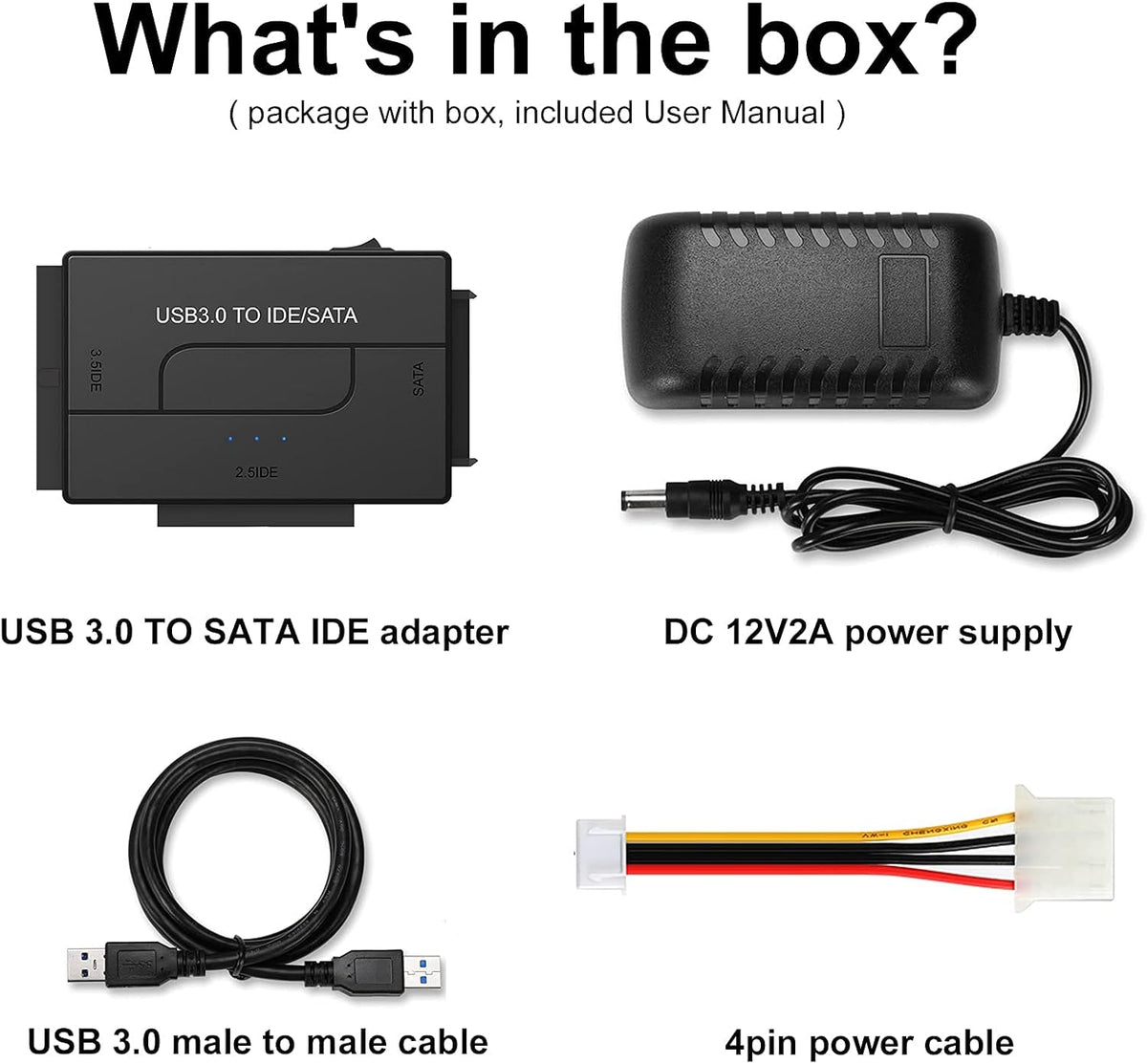 SATA IDE to USB 3.0 Adapter for 2.5 3.5-Inch HDD SSD with 12V 2A Power Supply Pack of 2 A298