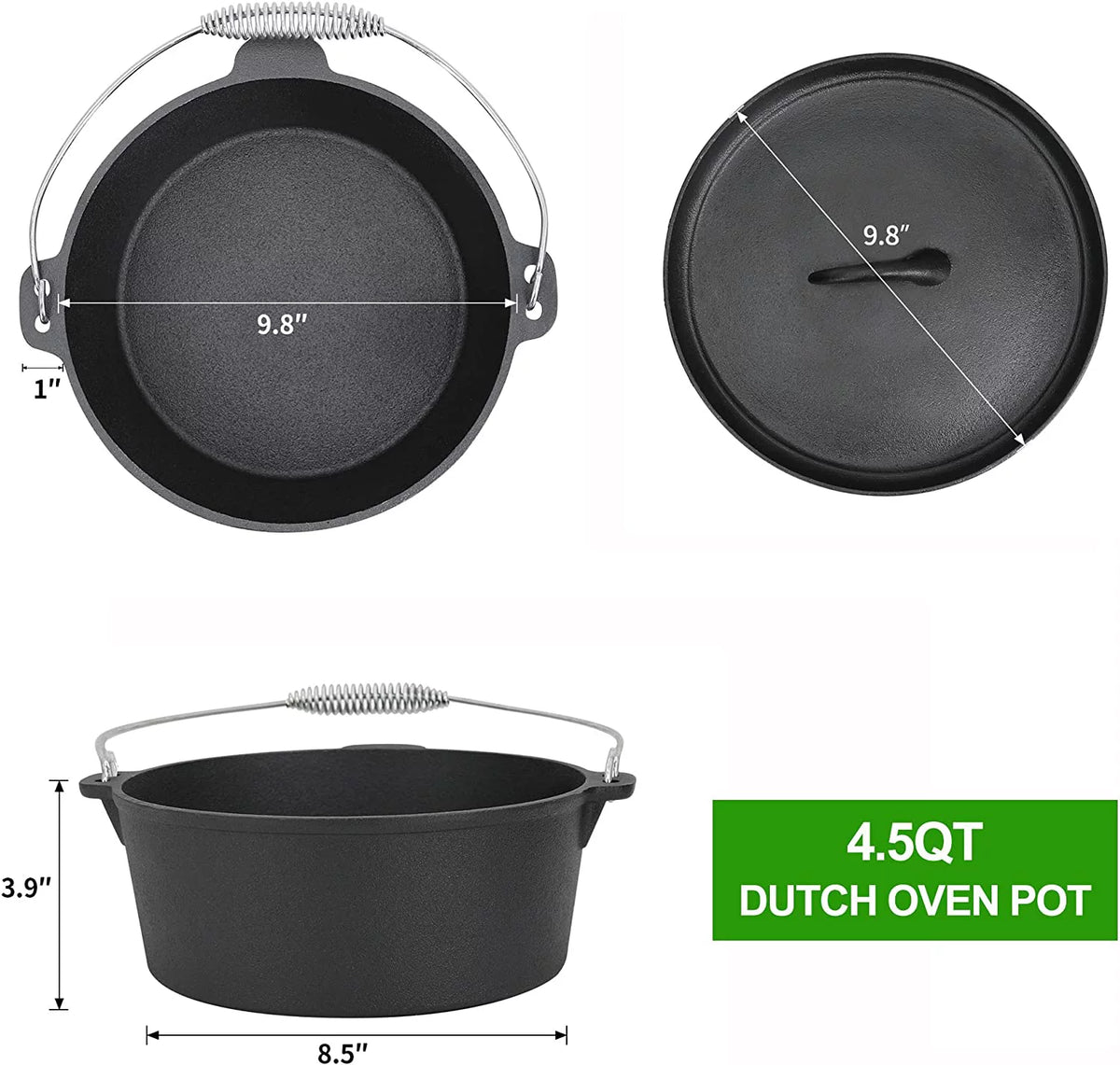 Pre-Seasoned Cast Iron Dutch Oven Cooking Set with Wood Box G704