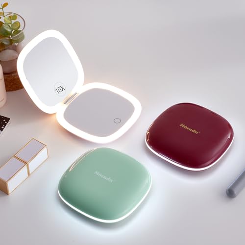 Compact LED Magnifying Travel Makeup Mirror 4 inches 1X/10X Magnification Double Sided USB Rechargeable White W86977