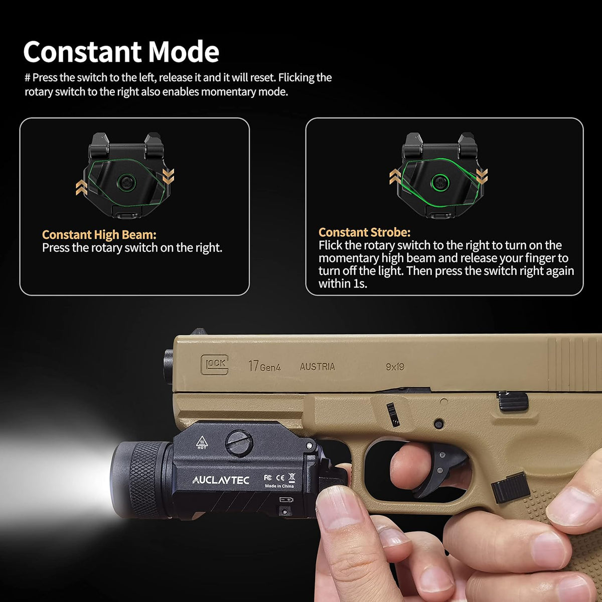 1200 Lumens Mounted Pistol Flashlight with Strobe Mode A363