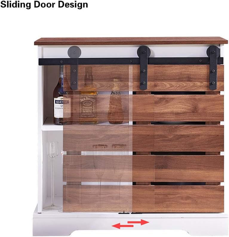 Small Wooden Storage Cabinet with Sliding Door and 2 Layer Shelf V823062