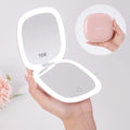Compact LED Magnifying Travel Makeup Mirror 4 inches 1X/10X Magnification Double Sided USB Rechargeable White W86977