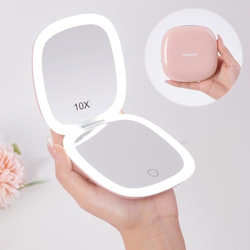 Compact LED Magnifying Travel Makeup Mirror 4 inches 1X/10X Magnification Double Sided USB Rechargeable White W86977