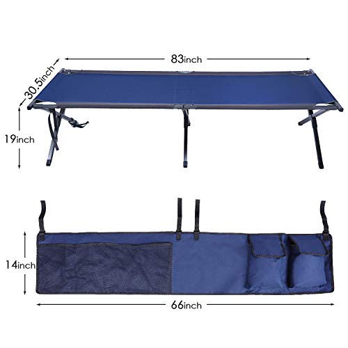 Folding Portable Camping Cot with Carry Bag and Side Storage Organizer L42972