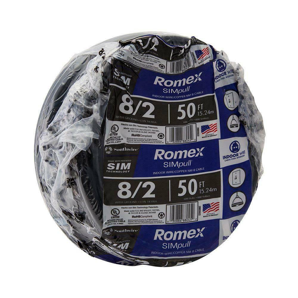 50 ft. 8/2 Black Stranded Cu NM-B W/G Wire V6689