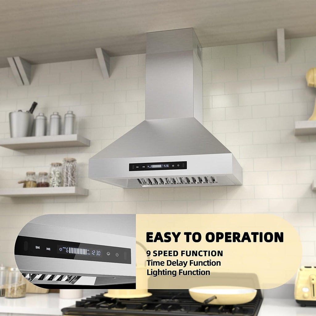 30 inch Wall Mount Range Hood Stainless Steel 900CFM 3-speeds S5146