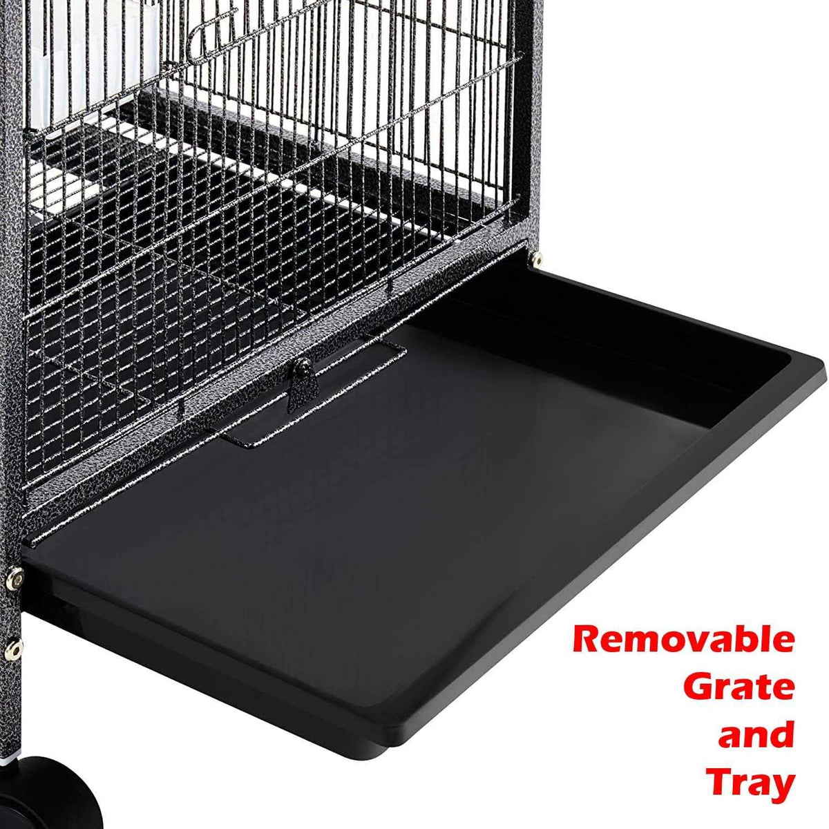 36-Inch Wrought Iron Open Play Top Bird Flight Cage with Rolling Stand L572