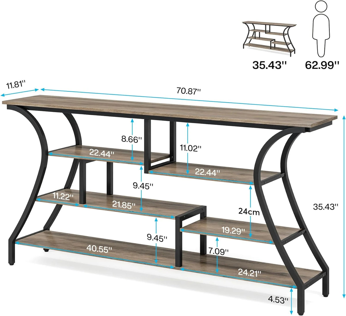 70.8 inch Narrow Console Table with Storage Shelves X490