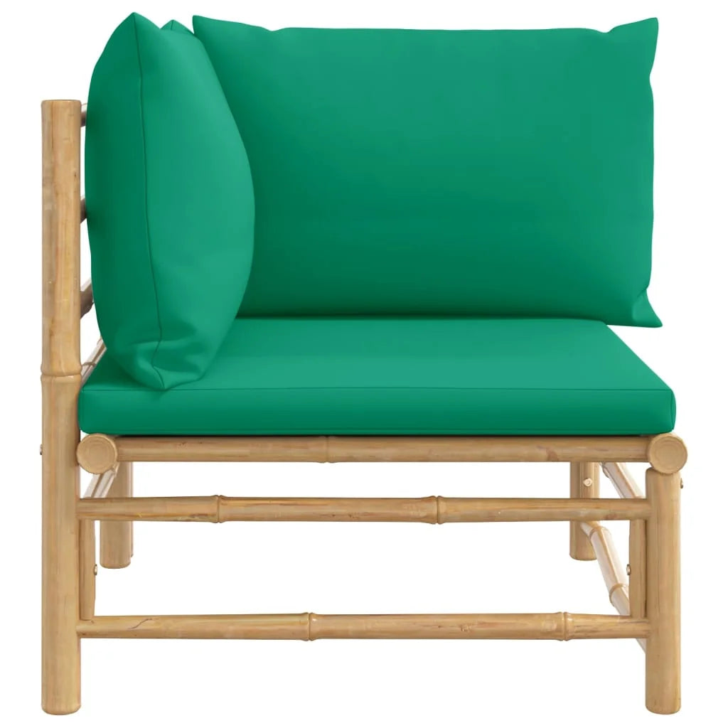 Bamboo Patio Corner Sofa with Green Cushions X849