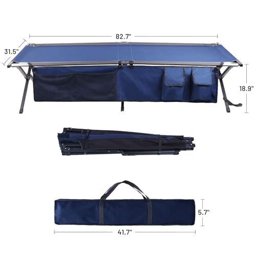 Folding Portable Camping Cot with Carry Bag and Side Storage Organizer L42972