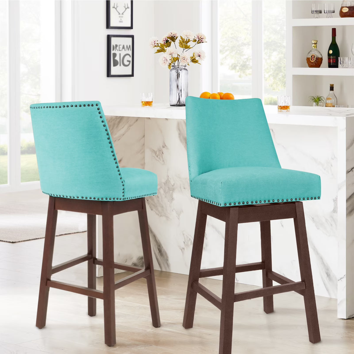 Tiffany Swivel Upholstered Bar Stools Set of 2 N229627