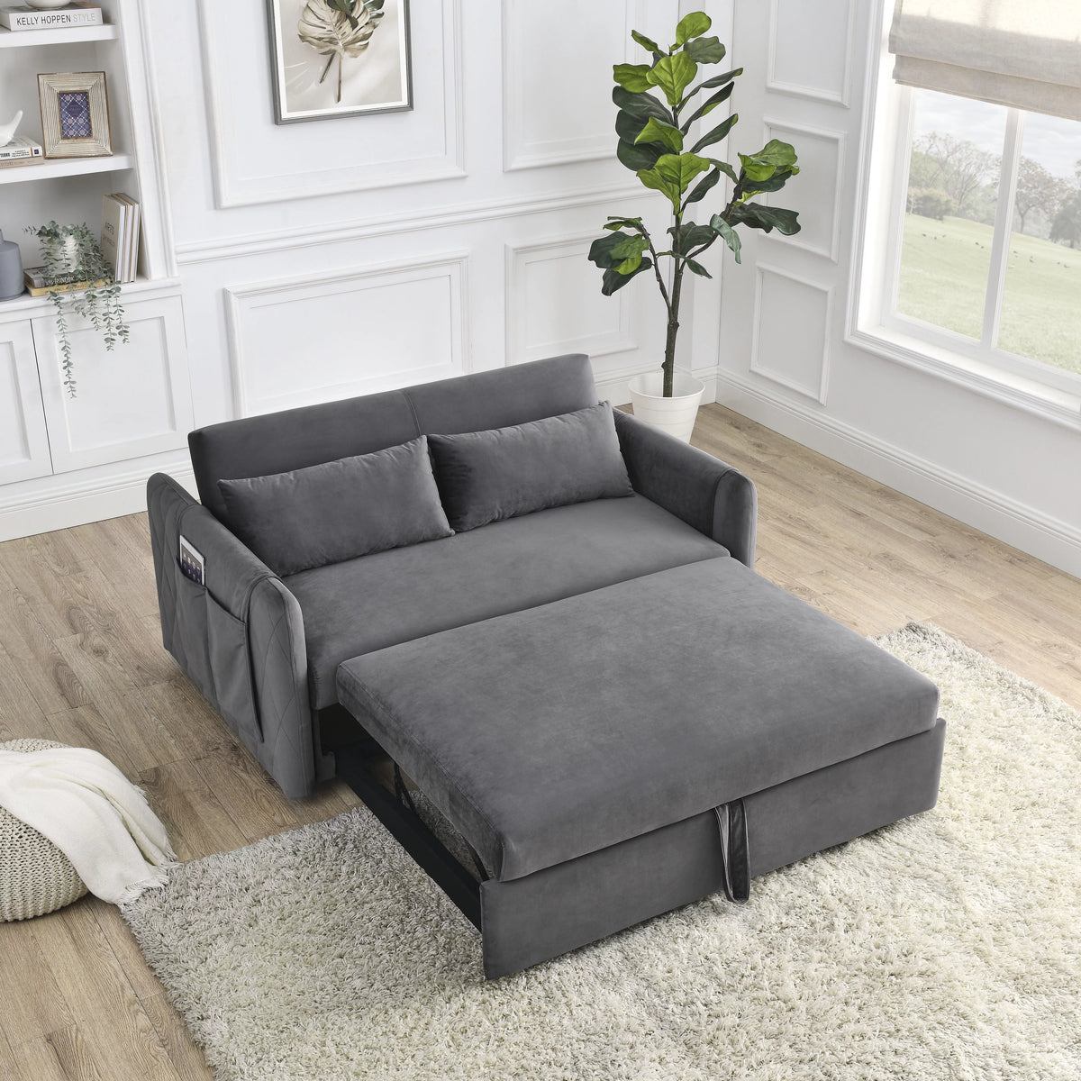 Gray 2-Seat Futon Sofa Bed X4989