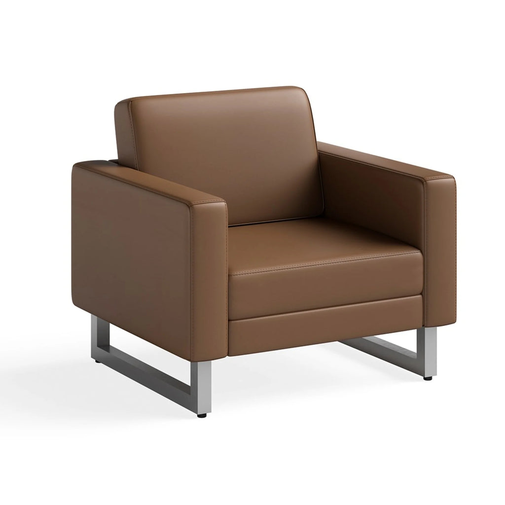 Cognac Vinyl Lounge Chair with Silver Legs Z53794