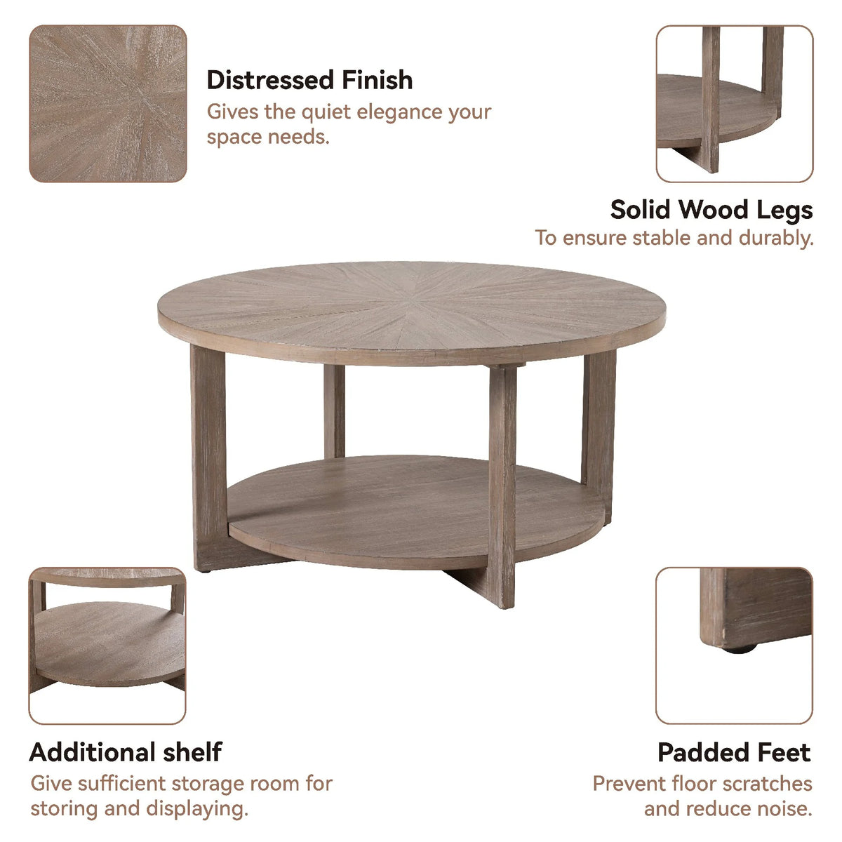 Round Wood Coffee Table with Storage Q676764