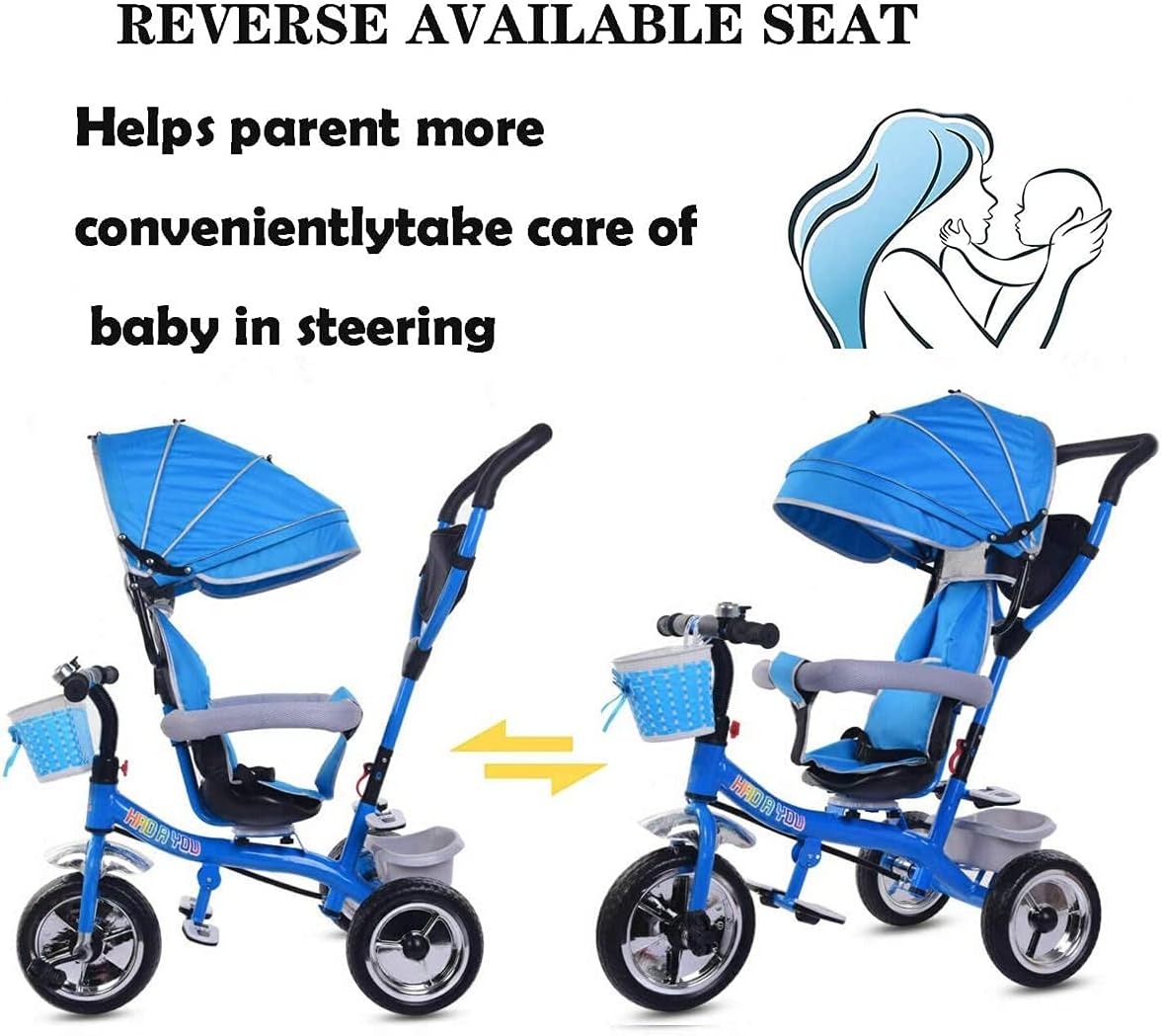 Blue 3 Wheel Toddler Tricycle with Foldable Pedals and Removable Canopy U4036