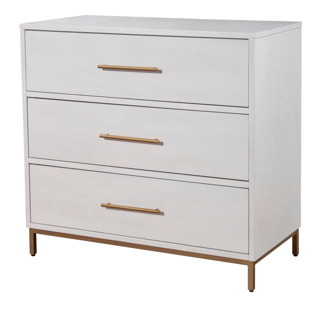 34 Inch 3 Drawer Wooden Chest with Metal Base J55145