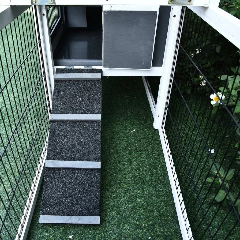 Solid Wood Rabbit Hutch with Black Metal Cage and Easy Clean Tray O183