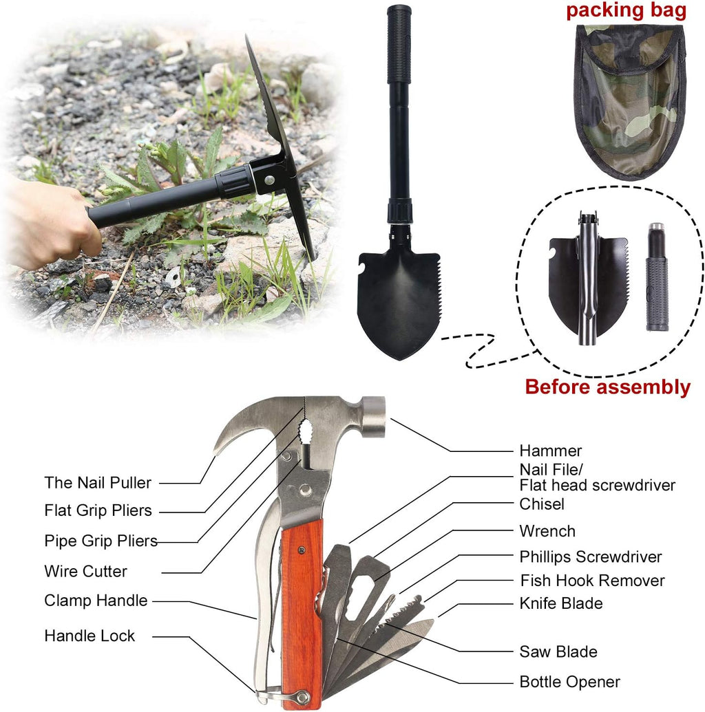118-Piece Car Roadside Emergency Kit with Jumper Cables Portable Air Compressor Tow Strap Hammer Shovel D232343