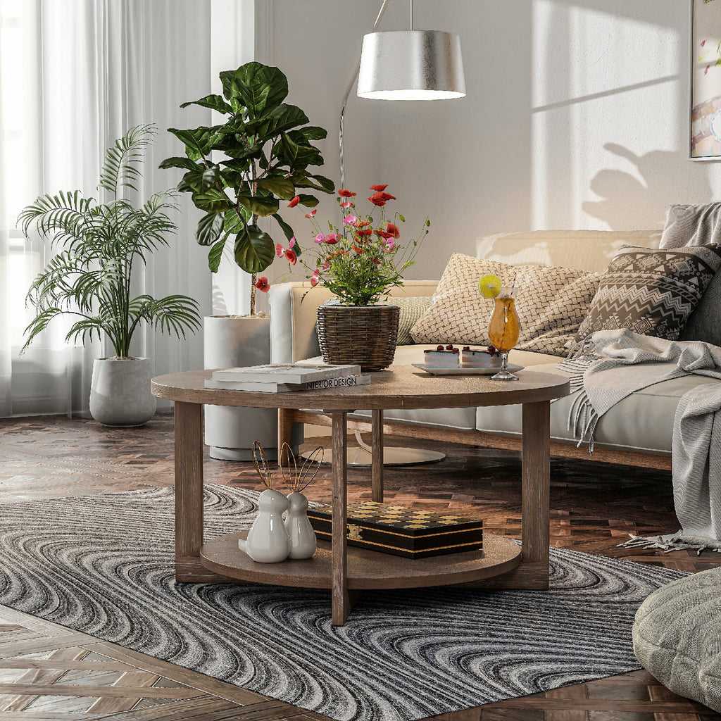 Round Wood Coffee Table with Storage Q676764