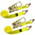 Ratchet Strap with Wire Hooks, 3 inch x 27 foot, 2 Pack, Yellow, 5000 Lbs SWL K8752
