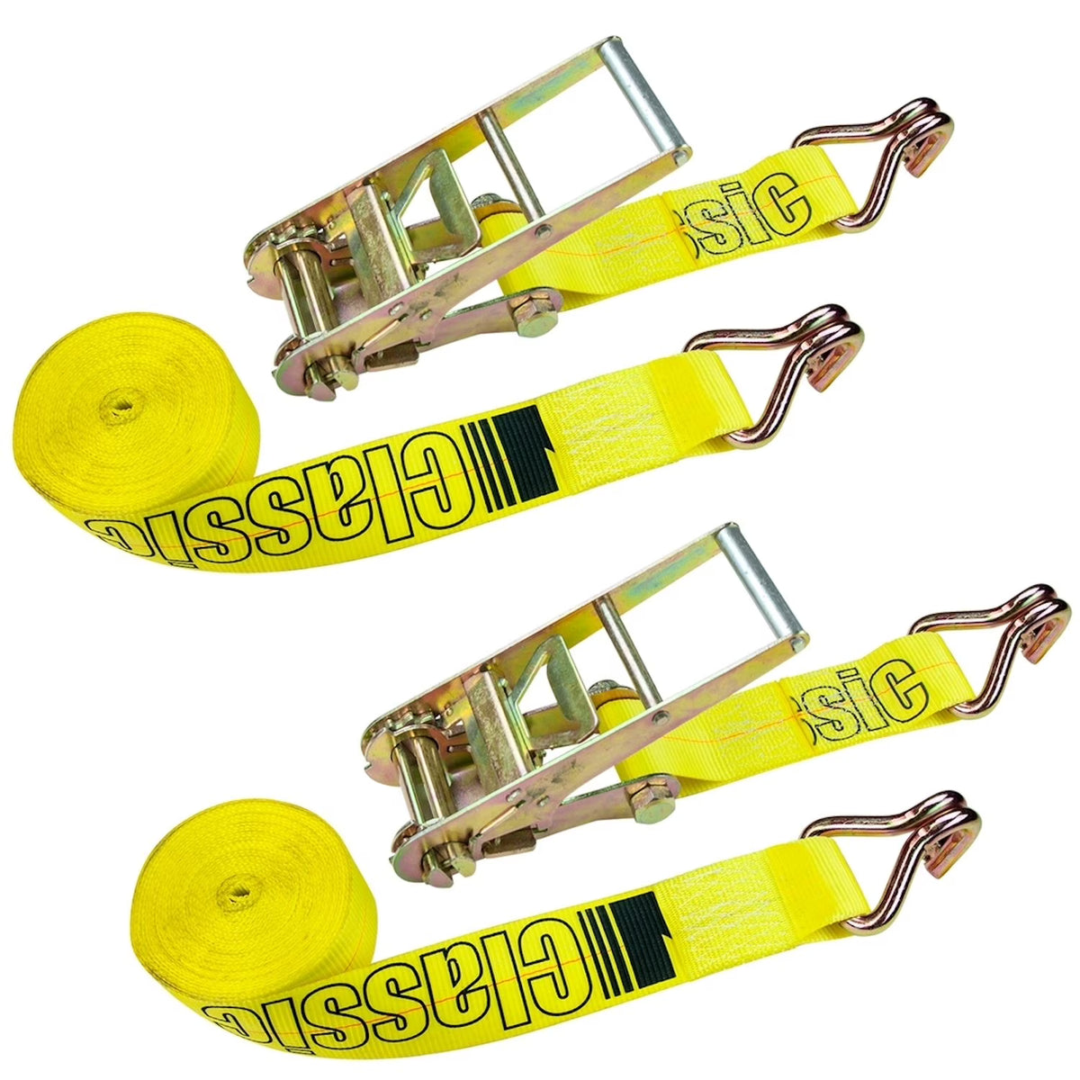 Ratchet Strap with Wire Hooks, 3 inch x 27 foot, 2 Pack, Yellow, 5000 Lbs SWL K8752