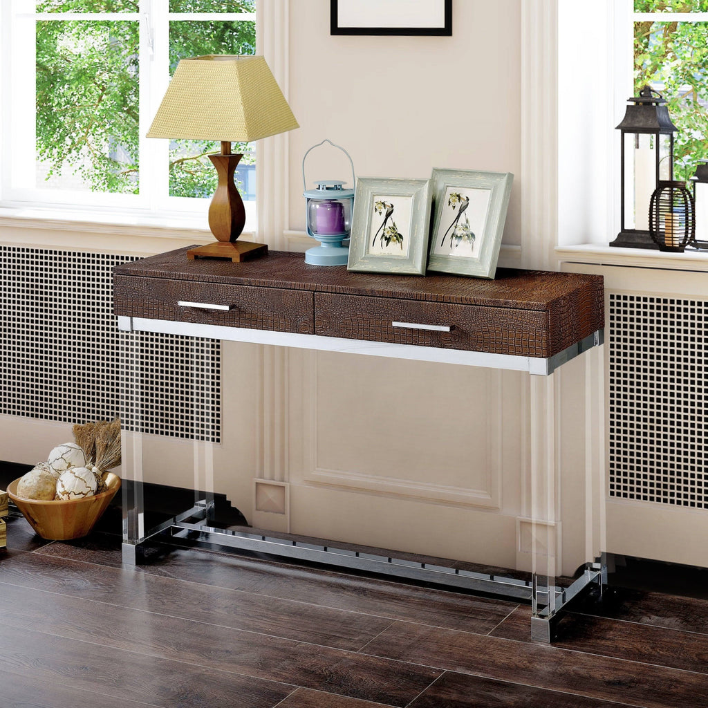 Brown Crocodile Textured Storage Sofa Table Q5809