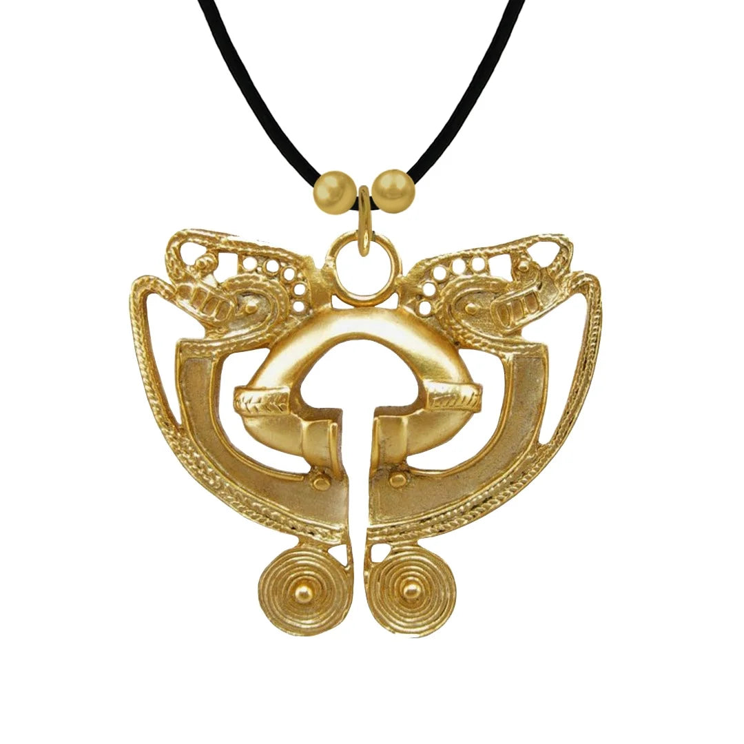 24k Gold Plated Pre-Columbian Tairona Butterfly Crescents Necklace W651551