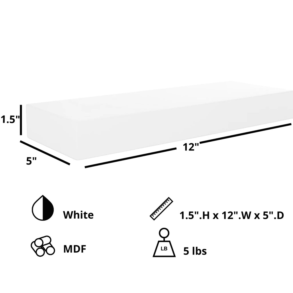White 12inch Engineered Wood Floating Wall Shelf Q26982