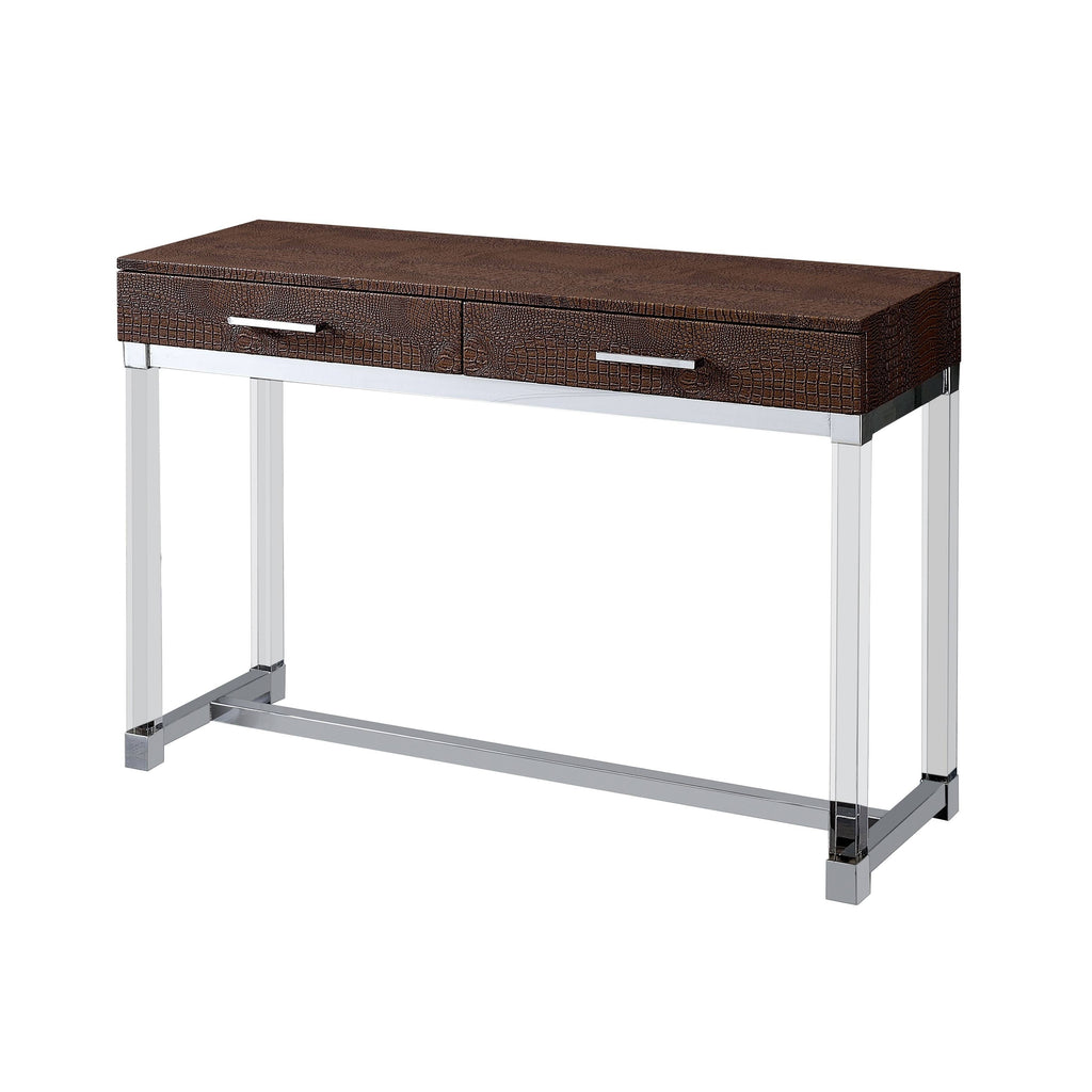 Brown Crocodile Textured Storage Sofa Table Q5809