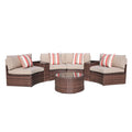 Brown 7-Piece PE Wicker Curved Sectional Sofa Set with Coffee Table Q1261