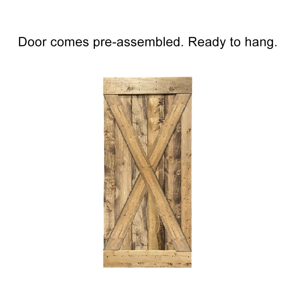 Weather Gray Stained Wood Interior Sliding Barn Door with Hardware Kit V2241