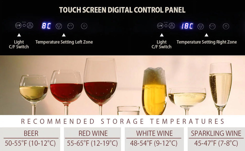 18 Bottles and 56 Cans 24 Inch Dual Zone Wine Cooler and Beverage Fridge A78191