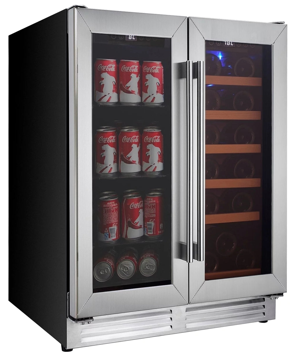 18 Bottles and 56 Cans 24 Inch Dual Zone Wine Cooler and Beverage Fridge A78191