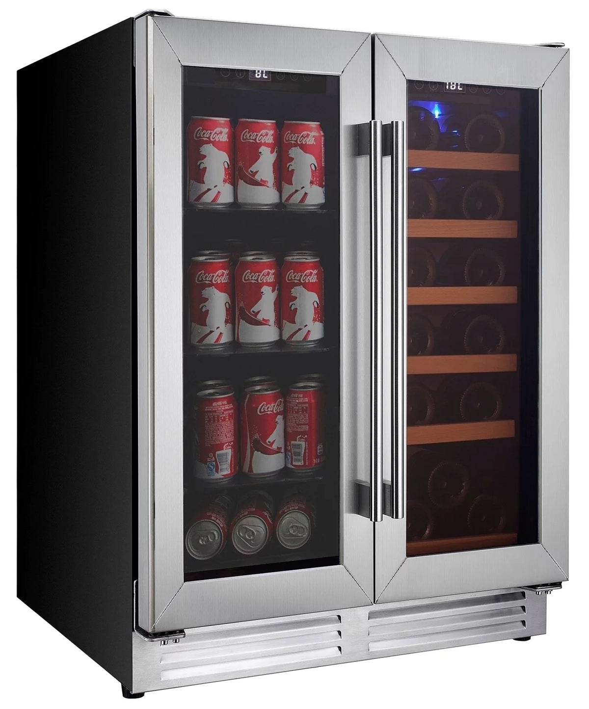 18 Bottles and 56 Cans 24 Inch Dual Zone Wine Cooler and Beverage Fridge A78191