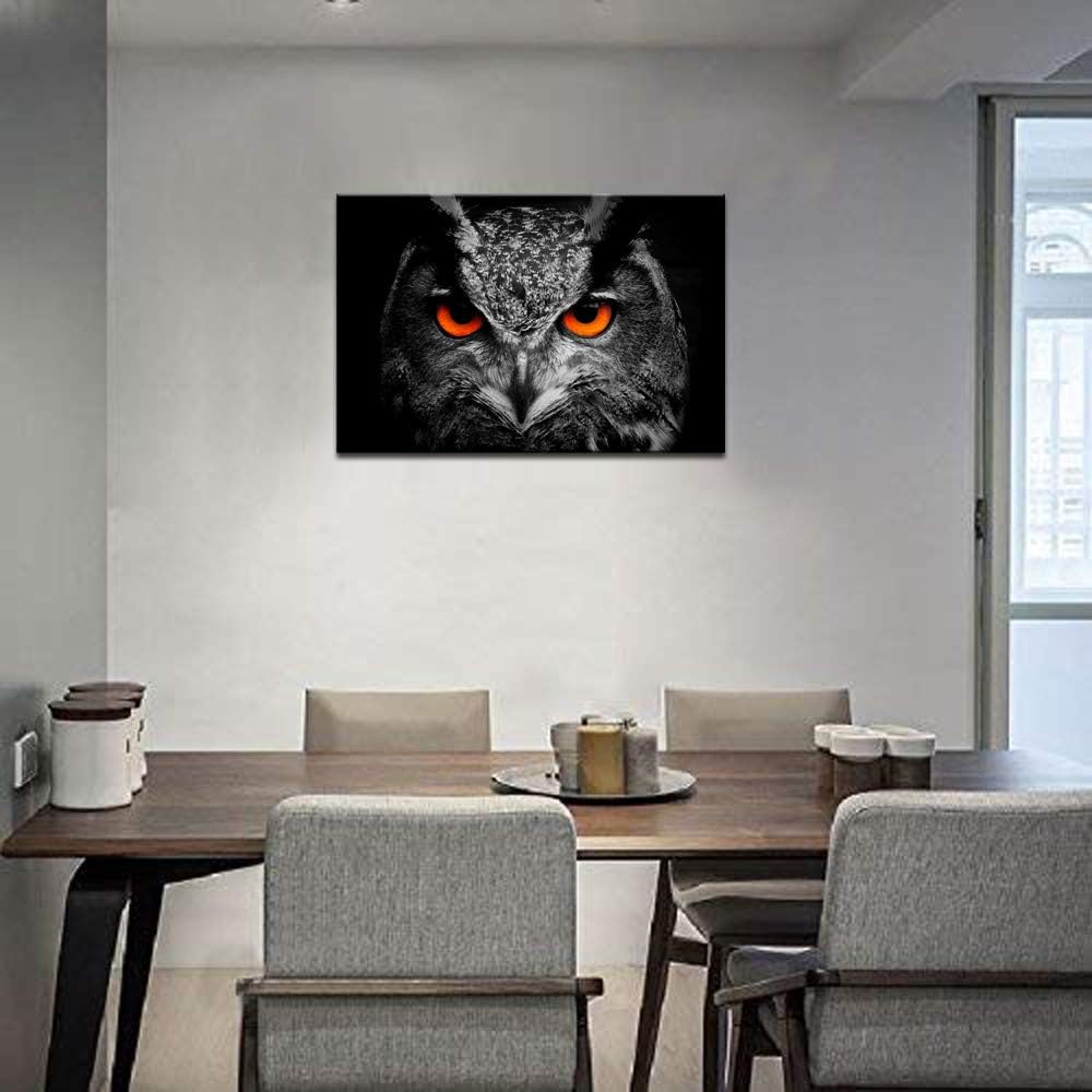 Black White Owl with Red Eyes Canvas Painting Framed Artwork J35332