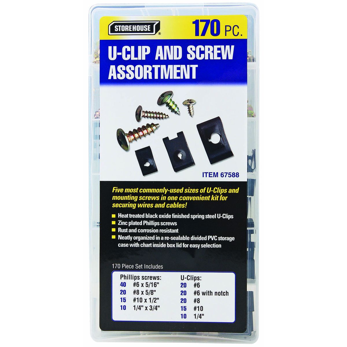 U-Clip and Screw Assortment, 170 Piece S1650